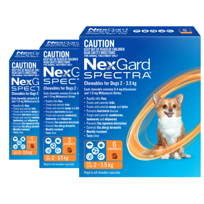 NexGard Spectra Dog Very Small 2 3.5kg Orange VetProductsDirect