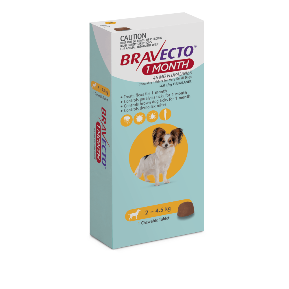 Bravecto 1 Month Very Small Dogs 2 4.5kg VetProductsDirect